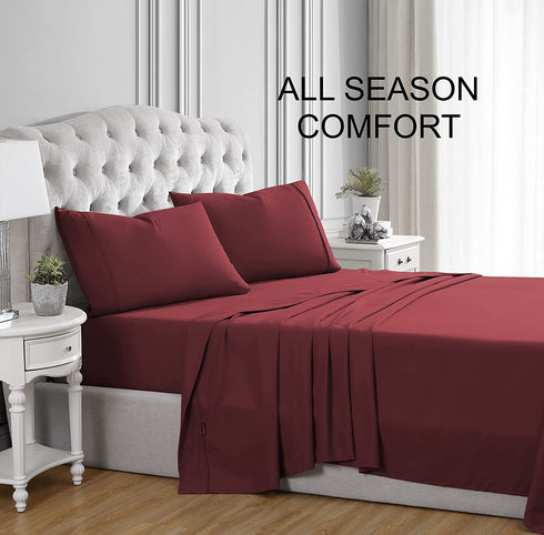 Twin Bed Sheets Set - 3 Piece Bedding - Brushed Microfiber - Shrinkage and Fade Resistant - Easy Care (Twin, Burgundy)