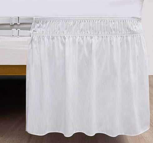 Biscaynebay Wrap Around Bed Skirts for Twin & Twin XL Beds with Extra Long Drop of 25 Inches, White Elastic Dust Ruffles Easy Fit Wrinkle & Fade Resistant Silky Luxurious Fabric Solid Machine Washable