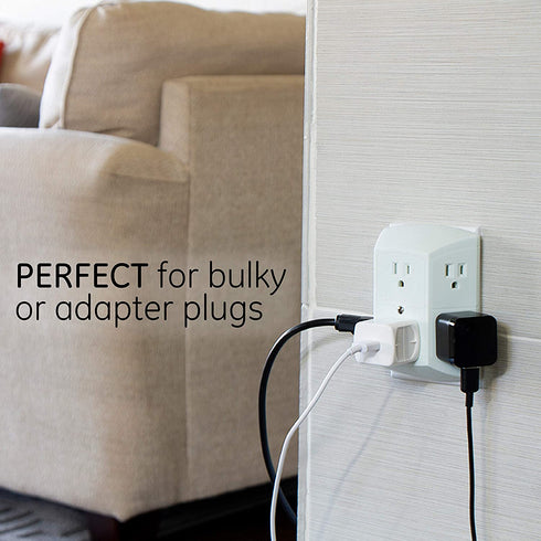 GE 6-Outlet Extender, 2 Pack, Grounded Wall Tap, Adapter Spaced Outlets, 3-Prong, Quick and Easy Install, UL Listed, White, 40222