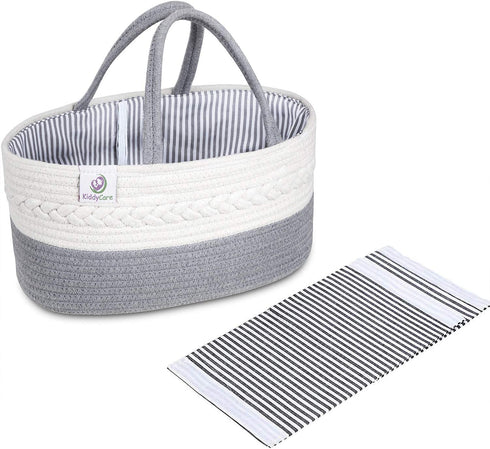 KiddyCare Baby Diaper Caddy Organizer - Stylish Rope Nursery Storage Bin 100% Cotton Canvas Portable Storage Caddy Basket for Changing Table & Car - Diaper Organizer for Baby Girl & Baby Boy (Gray Regular)