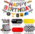 Race Car Birthday Banner and Cake Topper Racing Chequered Flag Hot Wheel Themed Birthday Party Supplies
