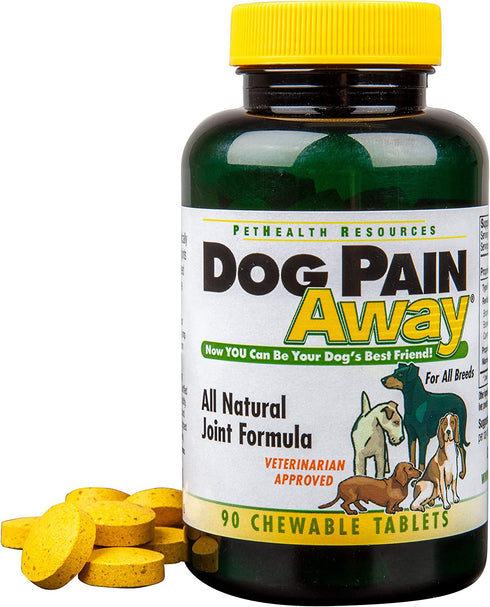 Dog Pain Away - Vet Approved Dog Pain Reliever (90 Count) - Fast Acting Pain Relief Supplement To Repair Connective Tissue and Help Alleviate Hip and Joint Pain - All Natural Chewable Tablets To Renew Your Dogs Vitality