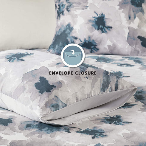 Inspire by INTELLIGENT DESIGN Reversible 100% Cotton Sateen Duvet - Breathable Comforter Cover, Modern All Season Bedding Set with Sham (Insert Excluded), Mercy, Floral Tiles Full/Queen(90"x90")