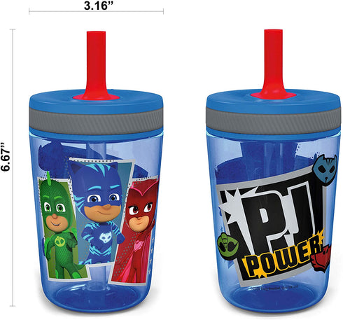 Zak Designs Kelso Tumbler 2pc Set, Leak-Proof Screw-On Lid with Straw Made of Durable Plastic and Silicone, Perfect Bundle for Kids, 15 oz, PJ Masks Catboy Owlette Gekko