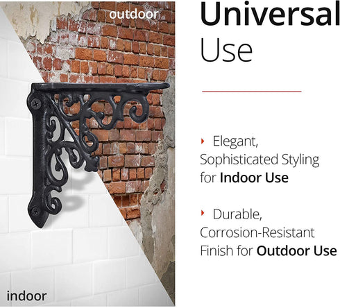 4 Pack Heavy Duty and Thick Cast Iron Victorian Shelf Bracket, Antique Black, Small 5x1x 5 inches, L-Shaped Shelf Bracket, DIY Projects, Hardware Included, JS-90-061 by North American Country Home