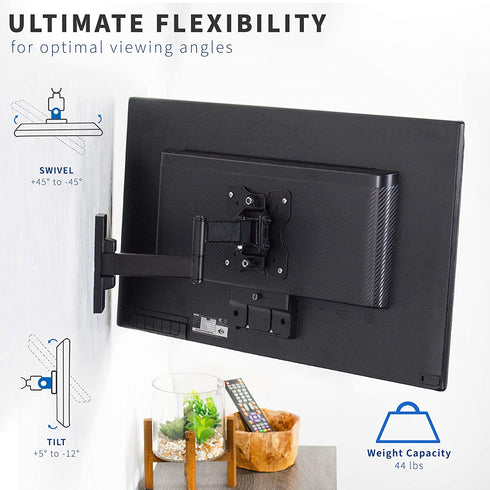 VIVO Full Motion Wall Mount for up to 27 inch LCD LED TV and Computer Monitor Screens, Tilt and Swivel Bracket with Max 100x100mm VESA, Black, MOUNT-VW01M