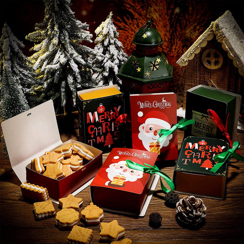 12 Pieces Christmas Cookie Boxes Chocolate Candy Bakery Boxes Cute Baking Boxes Cookie Tin Treat Boxes Holiday Packaging for Cakes, Cookies, Goodies, Candy, Christmas, Birthdays, Weddings Parties