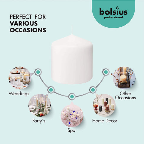 Bolsius White Pillar Candles 3x3" Unscented Candle Set of 6 Dripless, Smokeless, and Clean Burning Household Dinner Candles Perfect for Weddings, Parties, Dinners Decorative Candles