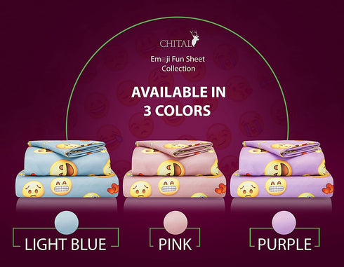 Chital Twin Bed Sheets for Girls | 3 Pc Colorful Kids Bedding Set | Pink Emoji Print | Durable Super-Soft, Double-Brushed Microfiber | 1 Flat & 1 Fitted Sheet, 1 Pillow Case | 15" Deep