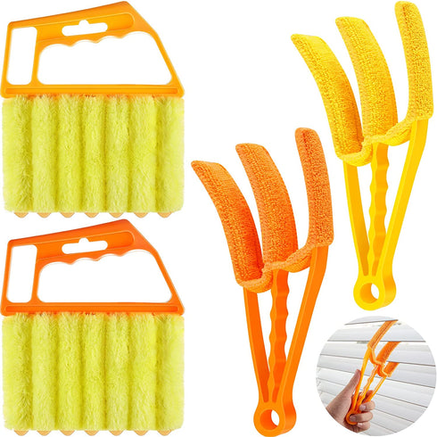 4 Pieces Window Venetian Blind Cleaner Tools 2 Pieces Window Blind Duster Brush and 2 Pieces 7 Finger Duster Brush for Window Air Conditioner Duster Dirt Cleaner (Yellow, Orange)