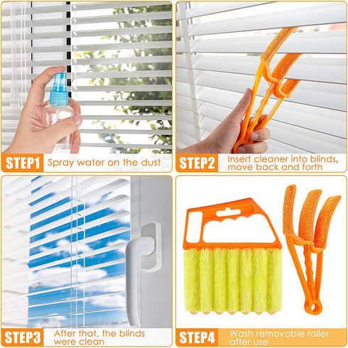 4 Pieces Window Venetian Blind Cleaner Tools 2 Pieces Window Blind Duster Brush and 2 Pieces 7 Finger Duster Brush for Window Air Conditioner Duster Dirt Cleaner (Yellow, Orange)