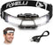 Foxelli Wide Beam Headlamp – USB Rechargeable LED Head Lamp Flashlight, Ultra Bright, 210° Wide Illumination, Low Profile, 14 White LEDs, Waterproof, Lightweight & Comfortable Headlight