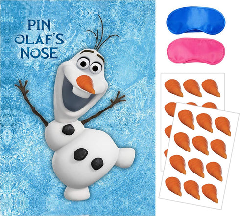 Eazyco Froze Party Supplies, Pin The Nose on Olaf, Froze Party Games, Large Poster 24PCS Nose Stickers for Frozen Theme Birthday Baby Shower Party Favors Decorations