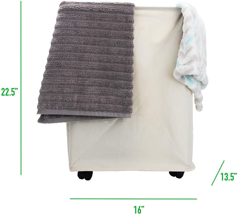 Mind Reader 65 Liter Rolling Hamper Fabric Basket, Dirty Clothes Storage, Bathroom, Bedroom, Closet, Laundry Room, Beige