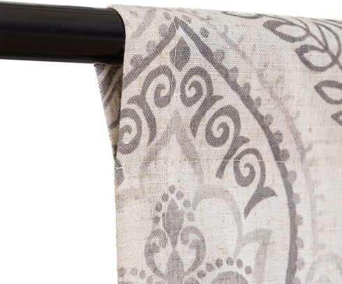 jinchan Tie Up Shade Curtains for Kitchen Living Room Damask Printed Paisley Rod Pocket Drapes Multicolor Medallion Flax Window Curtain 1 Panel 54 inches Long Grey on Beige
