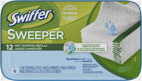 Swiffer Sweeper Wet Mopping Pad Refills for Floor Mop Open Window Scent, White, Fresh, 12 Count