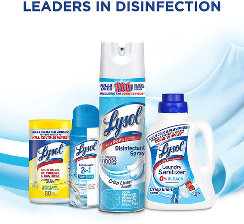 Lysol Disinfectant Spray, Sanitizing and Antibacterial Spray, For Disinfecting and Deodorizing, Crisp Linen, 2 Count, 19 fl oz each