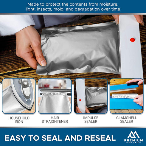 ProPremium 50 Mylar Bags 1 QUART - Thick 7.4 Mil - 7"x10" Airtight Vacuum Sealing Sealable Mylar Bags for Long Term Food Storage - Odor Free Heat Resistant - Light and Moisture Proof Fresh Saver Packs