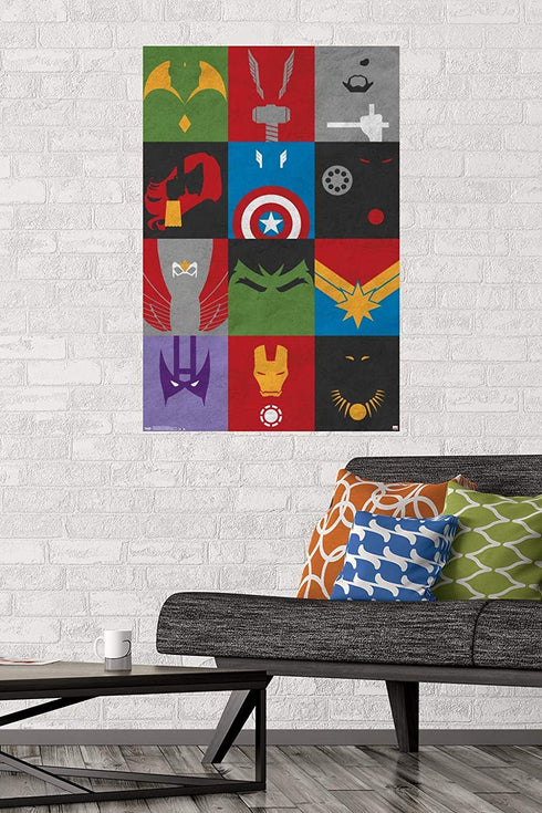 Trends International Marvel Comics-Avengers-Minimalist Grid Wall Poster, 22.375 in x 34 in, Premium Unframed Version