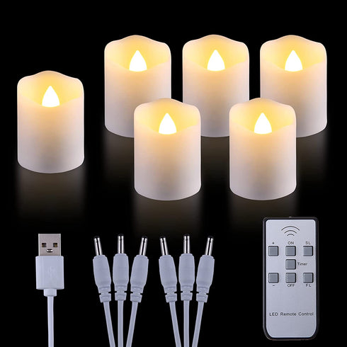 MIXALY 6 Pack 1.8?H Rechargeable LED Votive Tea Lights with Remote Timer - More Realistic Flickering Halloween Tealight Candles Warm White - Ideal for Daily/Party/Holiday Decor