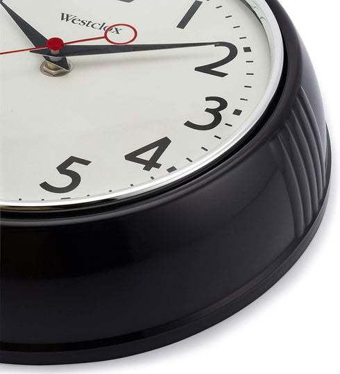 Westclox Black 32042BK 1950's Retro Case Convex Glass Clock, 9.5-Inch