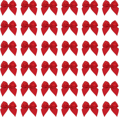 200pcs Mini Satin Ribbon Bows Flowers Red Craft Satin Ribbon Bows 1 Inch Pre-Tied Ribbon Satin Bows Small Christmas Satin Ribbon Bows for DIY Crafts Gift Wedding Party Sewing Scrapbooking(Red)