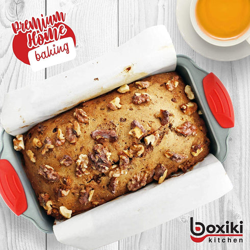 Premium Loaf Pan 8.5" with Non-Stick Steel - Bread Pan for Baking Bread - Professional Steel Baking Pan w/ Silicone Handles for Baking Banana Bread, Meatloaf and Pound Cake by Boxiki Kitchen