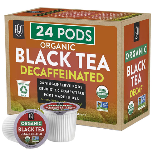 Organic Decaf Black Tea K-Cup Pods, 24 Pods by FGO - Keurig Compatible - Premium Decaffeinated Black Tea is USDA Organic, Non-GMO, & Recyclable
