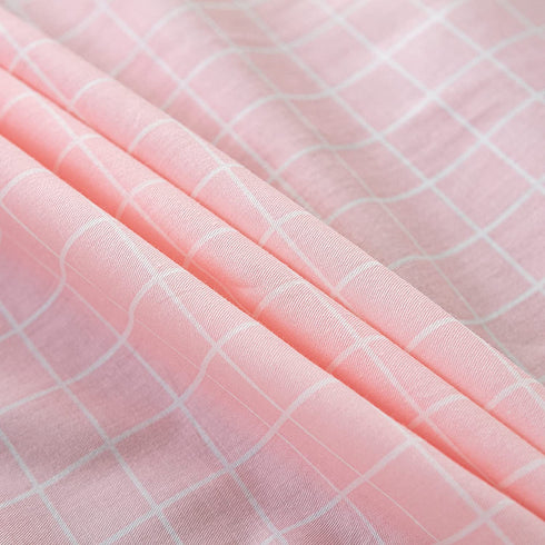 AOJIM Pure Cotton Printing Fitted Sheet Twin Size 39"x75" with 15" Deep Pocket Design Pink Grids Mattress Cover for Kids/Adults / Only One Piece