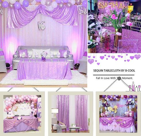 B-COOL Lavender Sequin Tablecloth Lilac Wedding Party Sequin Tablecloth Classy and Elegant Tablecloth for Romantic Event or Banquet 60x102 Inch
