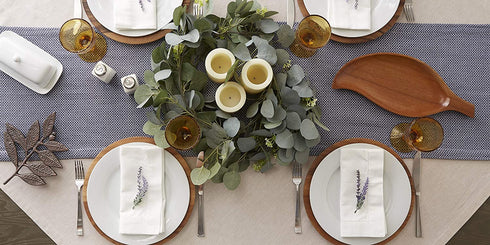 DII Bordered Dobby Woven Table Runner, 15 x 108, French Blue, 1 Piece