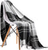 JUDYBRIDAL Plaid Chenille Throw Blanket Extra Soft Blanket All-Season Dual-Sided Home Decor Blankets with 3 Inches Tassels for Bed Sofa Couch Chair 50" W x 67" L (Black/White)
