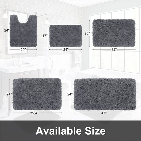 Buganda Microfiber Bathroom Contour Rug (20x24, Grey) Shaggy Soft and Absorbent , Non Slip, Thick Plush, Machine Washable U Shape Toilet Rug for Bathroom