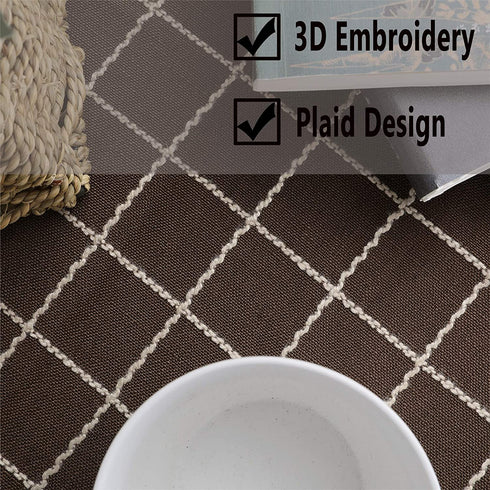Bettery Heavy Weight Cotton Linen Tablecloth Lace Plaid Round Table Cloth for Kitchen Dining Room Tabletop Decoration, 48" - Round, Coffee
