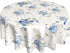 Spring Summer Blue Floral Tablecloth Round 60 Inches Elegant Watercolor Flower Tablecloth Polyester Washable Table Cover Table Cloth for Kitchen Dining Room Outdoor Picnic Patio Party