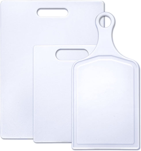 Farberware Plastic Cutting Board, Set of 3 with Paddle, White