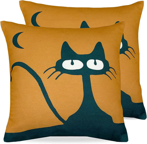 Cotinga Decorative Pillow Covers | 16 inch x 16 inch | Set of 2 | Throw Pillow Cover, Cushion Cover, Pillowcase | Home Decor for Sofa Couch Patio Bed Chair (Cat Pattern | Gamboge Yellow)