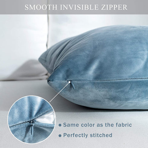 Stellhome Super Soft Decorative Velvet Cushion Covers Square Throw Pillow Covers for Bed Couch Sofa Bench, 20 x 20 inch (50 cm), Silver Blue, Pack of 2 Square Solid Throw Pillow Case