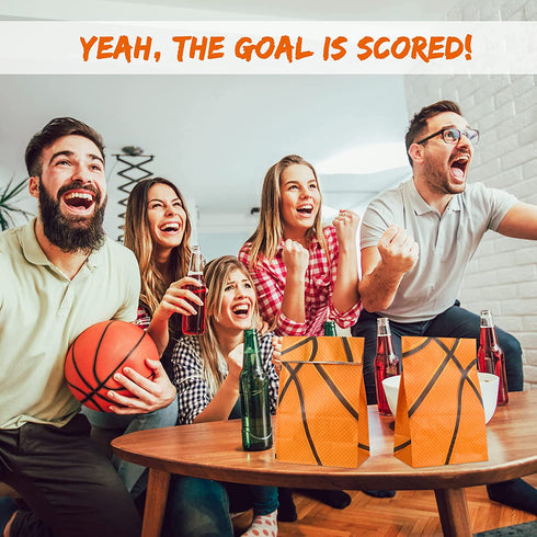 30 Pieces Basketball Party Favor Bags Basketball Goody Treat Bags Basketball Pattern Snacks Candy Biscuits Toys Bags for Kids Boys Teens Adults Basketball Theme Birthday Party Supplies (Orange)