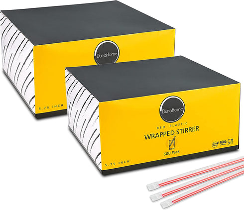 DuraHome Plastic Stirrer Straws Individually Wrapped 1000 Pack, 5.75-Inch Sip Drinking Stir Sticks for Cocktails and Coffee, BPA-Free Disposable, Bulk Set