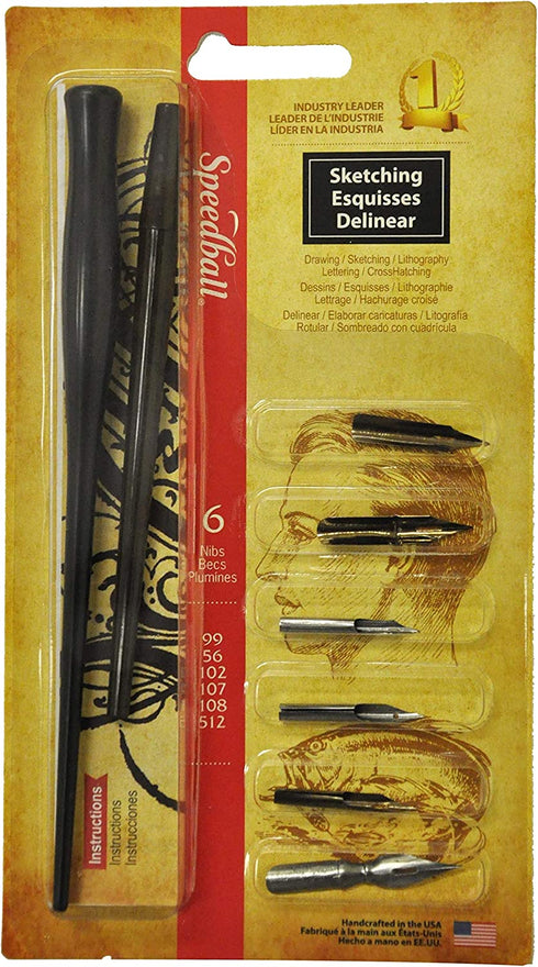 Speedball Sketching Pen Set - 2 Penholders w/ 6 Pen Tips