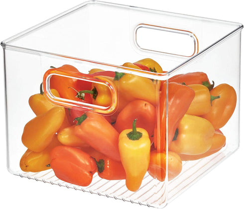 iDesign 71230 Plastic Bin, Kitchen Storage Organizer for Refrigerator, Freezer and Pantry, 8" x 8" x 6", BPA-Free, Medium, Clear