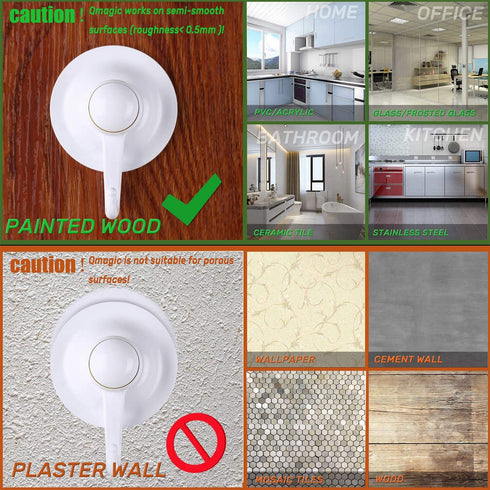 Qmagic Patented Technological Strong Vacuum Suction Cup Hooks - Suitable for Rough Surfaces - Heavy Duty Hooks Organizer for Towel, Robe, Loofah - Removable - Reusable - Cup Diameter 72mm (White, 2)