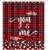 AVOIN colorlife Valentine's Day Red Shower Curtain, 72 x 72 Inch You and Me Buffalo Plaid Decorative Waterproof Bath Curtain Set with 12 Hooks