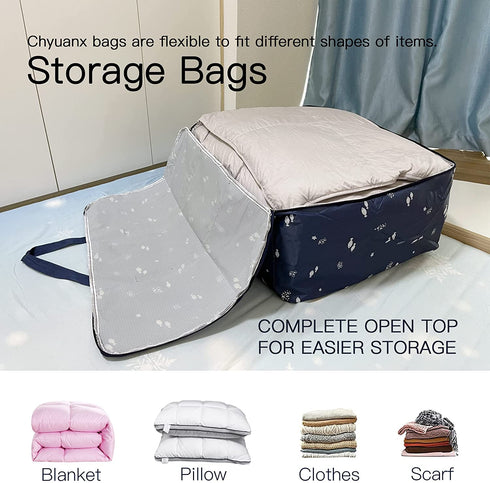 CHYUANX Moving Bags heavy duty extra large , Storage Bags Organizer with Strong Handles Wrap Around and Durable Zippers for Clothing Blanket Storage bags, Waterproof Foldable Carrying Moving Tote bags ,Dorm Room Moving Supplies, Space Saver Bags( 105L,2 P