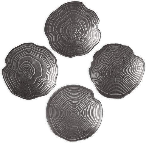 Questech Drink Coasters, Rustic Wood Grain Design, Tabletop Bar Coasters with Protective Cork Backer, Hosting Farmhouse D©cor, Housewarming Gift Idea, Decorative Brushed Nickel Metal Finish, Set of 4
