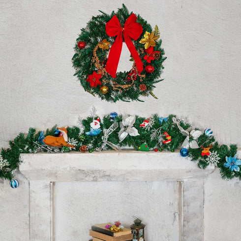 FUNARTY 22 Inches Christmas Wreath with Lights Poinsettia Golden Berries and Bowknot for Front Door Winter Christmas Indoor Outdoor Holiday Decor