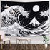 Japanese Wave Tapestry,Kanagawa Great Wave Wall Tapestry, Wave Tapestry with Sun Tapestries, Black and White Tapestry for Room