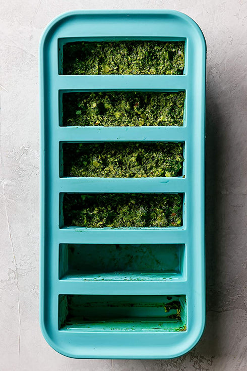 Souper Cubes 1/2-Cup Freezing Tray with lid, makes 6 perfect 1/2 cup portions, freeze pesto, salsa, or sauce