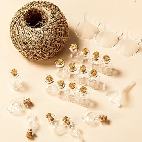 50 Pieces Small Mini Glass Jars Bottle with Cork Stopper Tiny Wishing Bottles with Eye Screws Funnel and Rope Small Cork Clear Glass Bottle for DIY Crafts Bead Container (Mixed Style)